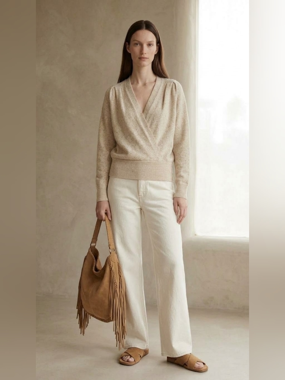 ASTR the Label Surplice Faux Wrap Wool Sweater Small